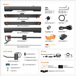 AlgoLaser Alpha 22W Laser Cutter Monster With Air Assist Pump 400mm/s Metal Engraver Woodworking Lase Engraving Cutting Machine