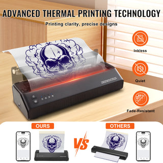 Tattoo Stencil Printer Wireless Bluetooth Tattoo Printer Transfer Stencil Machine with 10Pcs Transfer Paper Compatible