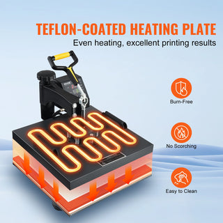 Heat Press Machine, 15x15inch, 2 IN 1 Clamshell Sublimation Transfer Printer w/Teflon Coating,Digital Precise Heat Control