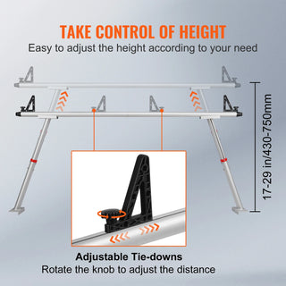 Truck Rack, 800 lbs Capacity, 19-34in Adjustable Height, Aluminum Ladder Rack for Truck with 8 Non-Drilling C-clamps