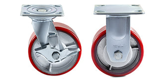 4 Pack 6" x 2" Heavy Duty Iron Core Polyurethane 2 Rigid and 2 Swivel Casters  With Side Brake 1000LBS Capacity Per Wheel