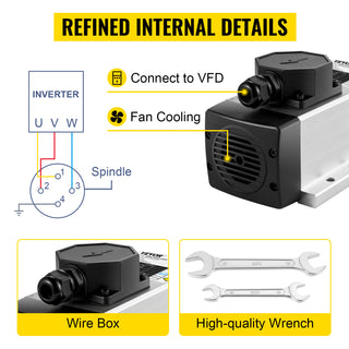 2.2KW CNC Square Air Cooled Spindle Motor ER20 Collet 4 Bearing Frequency Converter CNC Router Engraving Milling Machine