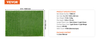 Artifical Grass Rug Green Turf 1.38/1.57" Fake Door Mat Outdoor Patio Lawn Decoration Easy to Clean with Drainage Holes