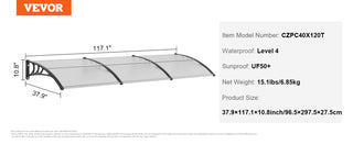 Window Door Awning Canopy 3 Sizes UPF 50+ Polycarbonate Entry Window Awning Front Door Overhang Awning for Sun Shutter