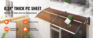 Window Door Awning Canopy 3 Sizes UPF 50+ Polycarbonate Entry Window Awning Front Door Overhang Awning for Sun Shutter