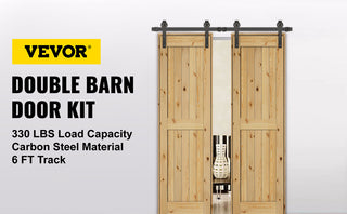 6FT-10FT Classic Rail Sliding Barn Door Kit Double Doors Single Track Hardware Sliding Door Track Kit Wheel Track System