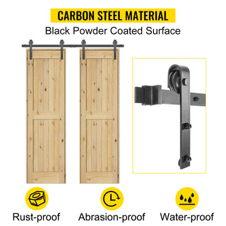 6FT-10FT Classic Rail Sliding Barn Door Kit Double Doors Single Track Hardware Sliding Door Track Kit Wheel Track System