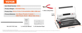 Coil Spiral Binding Machine Manual Book Maker 34-Holes Binding 120 Sheets Punch Binder with Adjustable Coil Binding Spines