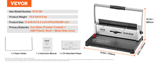 Coil Spiral Binding Machine Manual Book Maker 34-Holes Binding 120 Sheets Punch Binder with Adjustable Coil Binding Spines