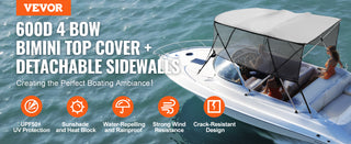 4 Bow Bimini Top Boat Cover Detachable Mesh Sidewalls Polyester Canopy Aluminum Alloy Frame For Boat