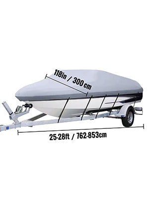 14-28 FT Boat Cover Waterproof 3 Layer Oxford Fabric All-Season Protection With Storage Bag and 5Pcs Adjustable Straps