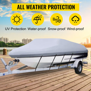 14-28 FT Boat Cover Waterproof 3 Layer Oxford Fabric All-Season Protection With Storage Bag and 5Pcs Adjustable Straps