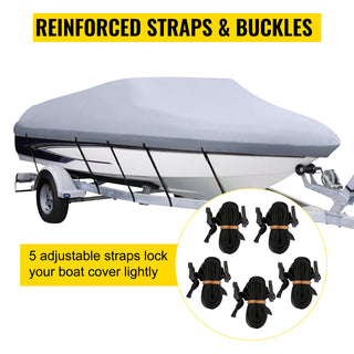 14-28 FT Boat Cover Waterproof 3 Layer Oxford Fabric All-Season Protection With Storage Bag and 5Pcs Adjustable Straps