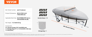 Boat Cover Trailerable Waterproof with Motor Cover Buckle Straps for V-Hull Tri-Hull Fish Ski Boat Runabout Bass Boat