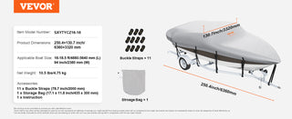 Boat Cover Trailerable Waterproof with Motor Cover Buckle Straps for V-Hull Tri-Hull Fish Ski Boat Runabout Bass Boat