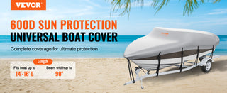 Boat Cover Trailerable Waterproof with Motor Cover Buckle Straps for V-Hull Tri-Hull Fish Ski Boat Runabout Bass Boat