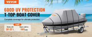 T Top Boat Cover, 20'-22' Waterproof Trailerable T-Top Boat Cover, 600D Marine Grade PU Oxford, with Windproof Buckle