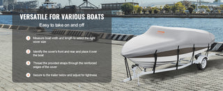 Boat Cover Trailerable Waterproof with Motor Cover Buckle Straps for V-Hull Tri-Hull Fish Ski Boat Runabout Bass Boat