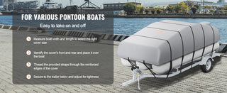 19'-20' Waterproof Trailerable Pontoon Cover 800D Marine Grade PU Oxford Fabric with Motor Cover 16 Windproof Buckle Strap