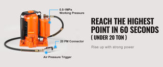 Air Hydraulic Bottle Jack, 20 Ton/40000 LBS All Welded Bottle Jack, 265 - 500 mm Lifting Range, Manual Handle and Air Pump