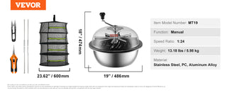 Leaf Bowl Trimmer 16",19",24" Trimmer Bowl Manual Bud Trimmer with Stainless-Steel Blades for Twisted Spin Cut Clear Dome