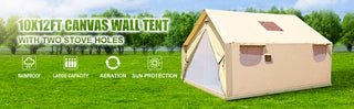 Canvas Wall Tent with PVC Storm Flap Large Canvas Wall Tent Waterproof Camping Canvas Tents With Stove Camping Steel Pipe