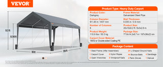 Carport 10x20ft Heavy Duty Car Canopy Garage with 8 Reinforced Poles and 4 Weight Bags UV Resistant Waterproof Tarp