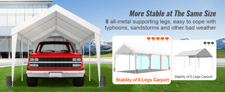 Carport 10x20ft Heavy Duty Car Canopy Garage with 8 Reinforced Poles and 4 Weight Bags UV Resistant Waterproof Tarp