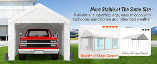 Carport 10x20ft/12x20ft Heavy Duty Car Canopy Waterproof Garage with Roll-up Ventilated Windows & Removable Sidewalls