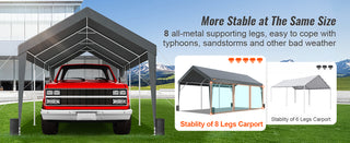 Carport 10x20ft Heavy Duty Car Canopy Garage with 8 Reinforced Poles and 4 Weight Bags UV Resistant Waterproof Tarp