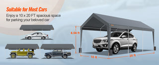 Carport 10x20ft Heavy Duty Car Canopy Garage with 8 Reinforced Poles and 4 Weight Bags UV Resistant Waterproof Tarp