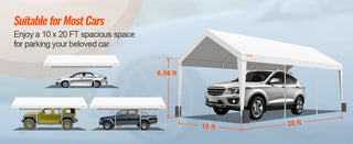 Carport 10x20ft Heavy Duty Car Canopy Garage with 8 Reinforced Poles and 4 Weight Bags UV Resistant Waterproof Tarp