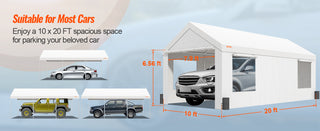 Carport 10x20ft/12x20ft Heavy Duty Car Canopy Waterproof Garage with Roll-up Ventilated Windows & Removable Sidewalls