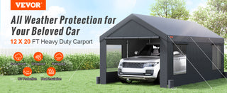 Outdoor Car Canopy Heavy Duty Car Waterproof Carport UV Resistant  Yard Car Tarp Garage Shelter with Removable Sidewalls