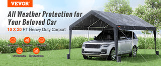 Carport 10x20ft Heavy Duty Car Canopy Garage with 8 Reinforced Poles and 4 Weight Bags UV Resistant Waterproof Tarp