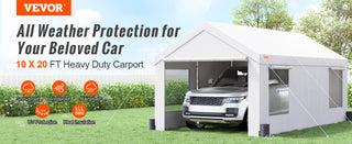 Carport 10x20ft/12x20ft Heavy Duty Car Canopy Waterproof Garage with Roll-up Ventilated Windows & Removable Sidewalls