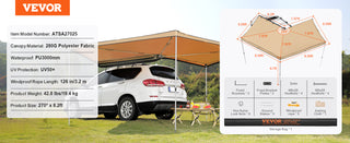 Vehicle Awning  Retractable Car Side Awning Car Awning with Waterproof Storage Bag  Suitable for Truck SUV Van Campers