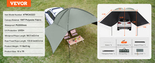 Vehicle Awning  Retractable Car Side Awning Car Awning with Waterproof Storage Bag  Suitable for Truck SUV Van Campers