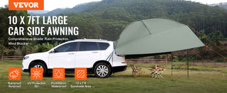 Vehicle Awning Large Shade Coverage Car Awning PU2000mm UV50+ Car Awning Portable Storage Bag for Truck SUV Van Campers