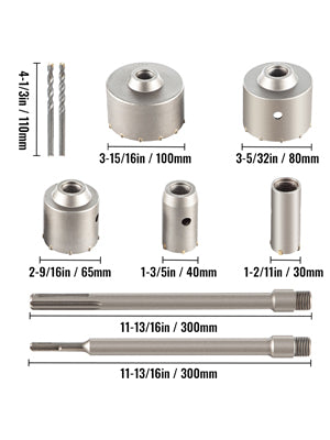 4 in 1 Concrete Hole Saw Kit 8/9PCS 30-100/40-125 mm SDS Plus or SDS Max Shank Cement Drill Bit Wall Hole Opener Tools Set