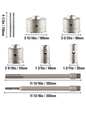 4 in 1 Concrete Hole Saw Kit 8/9PCS 30-100/40-125 mm SDS Plus or SDS Max Shank Cement Drill Bit Wall Hole Opener Tools Set