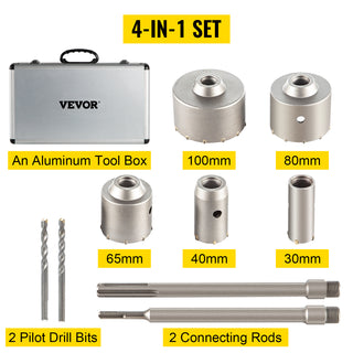 4 in 1 Concrete Hole Saw Kit 8/9PCS 30-100/40-125 mm SDS Plus or SDS Max Shank Cement Drill Bit Wall Hole Opener Tools Set