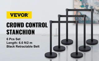 6 Pcs / Set Black Belt Stanchion Queue Posts Stand Rope Retractable Crowd Barrier Stainless Steel Crowd Control for Party