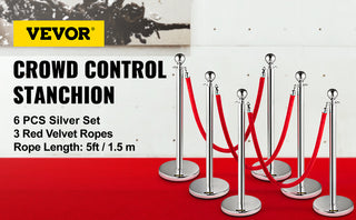 Stanchion Post with Velvet Ropes 6-Pack Crowd Control Stanchion with 3PCS 5FT Red Velvet Ropes for Events Museums Parties