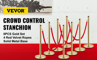 35.4 Inch Gold/Silver Crowd Control Stanchion Posts Queue Red/Black Velvet Rope Line Barriers with Stable Base for Stadium