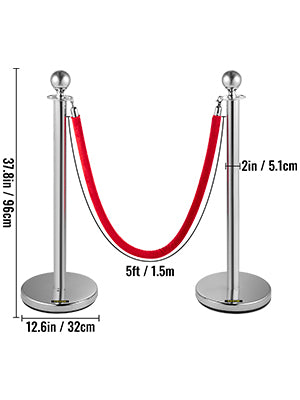 38Inch Gold Silver Stanchion Posts Queue Red Velvet Rope Crowd Control Line Barriers with Stable Base for Party Supplies