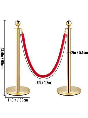 Stanchion Post with Velvet Ropes 6-Pack Crowd Control Stanchion with 3PCS 5FT Red Velvet Ropes for Events Museums Parties