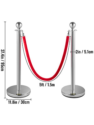 Stanchion Post with Velvet Ropes 6-Pack Crowd Control Stanchion with 3PCS 5FT Red Velvet Ropes for Events Museums Parties