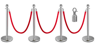 38Inch 4pcs Silver Stanchion Posts Queue Red Velvet Rope Crowd Control Line Barriers with Stable Base for Party Supplies