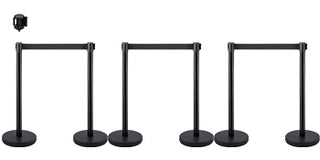 6 Pcs / Set Black Belt Stanchion Queue Posts Stand Rope Retractable Crowd Barrier Stainless Steel Crowd Control for Party